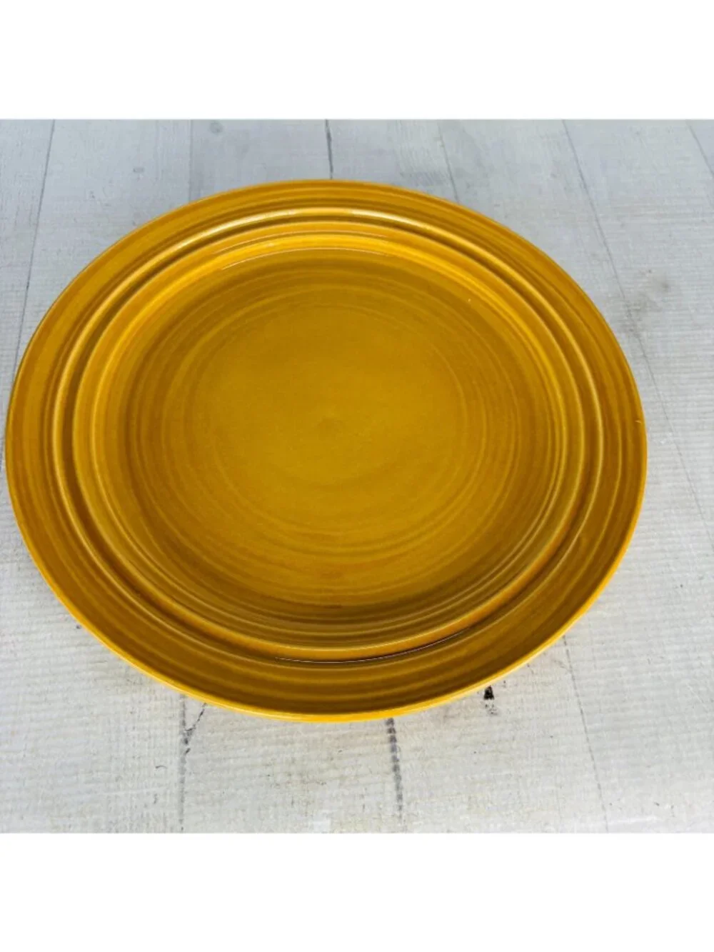 Noble Excellence HARPER Golden Rustic Yellow Rings Stoneware Dinner Plate Set 4